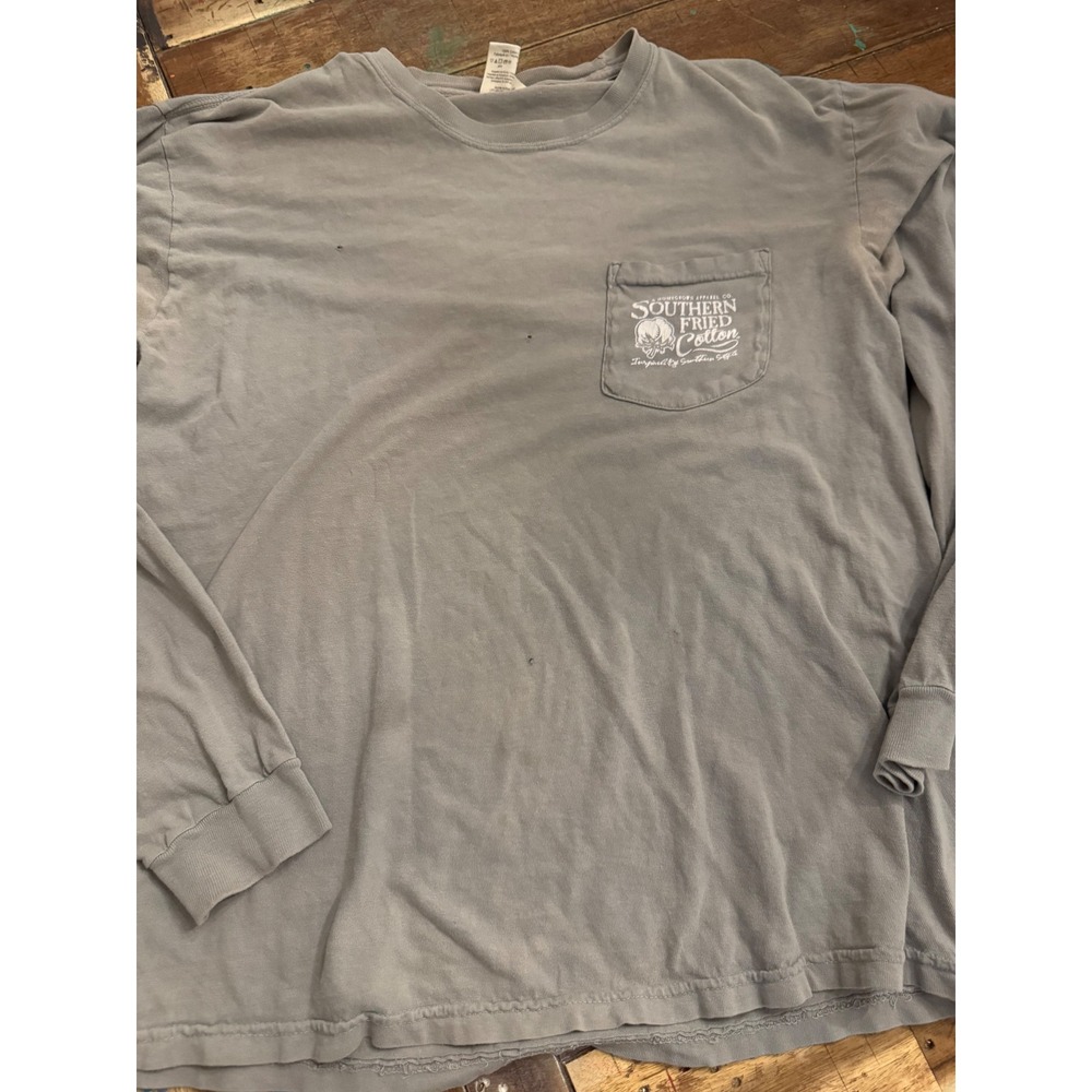 Southern Fried Cotton Mens Grey Long Sleeve America GOAT Pocket Tee Size M
